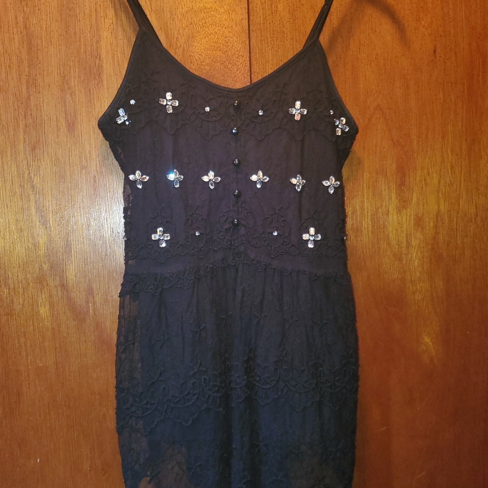 Embellished Gray and Black Mini Slip Dress